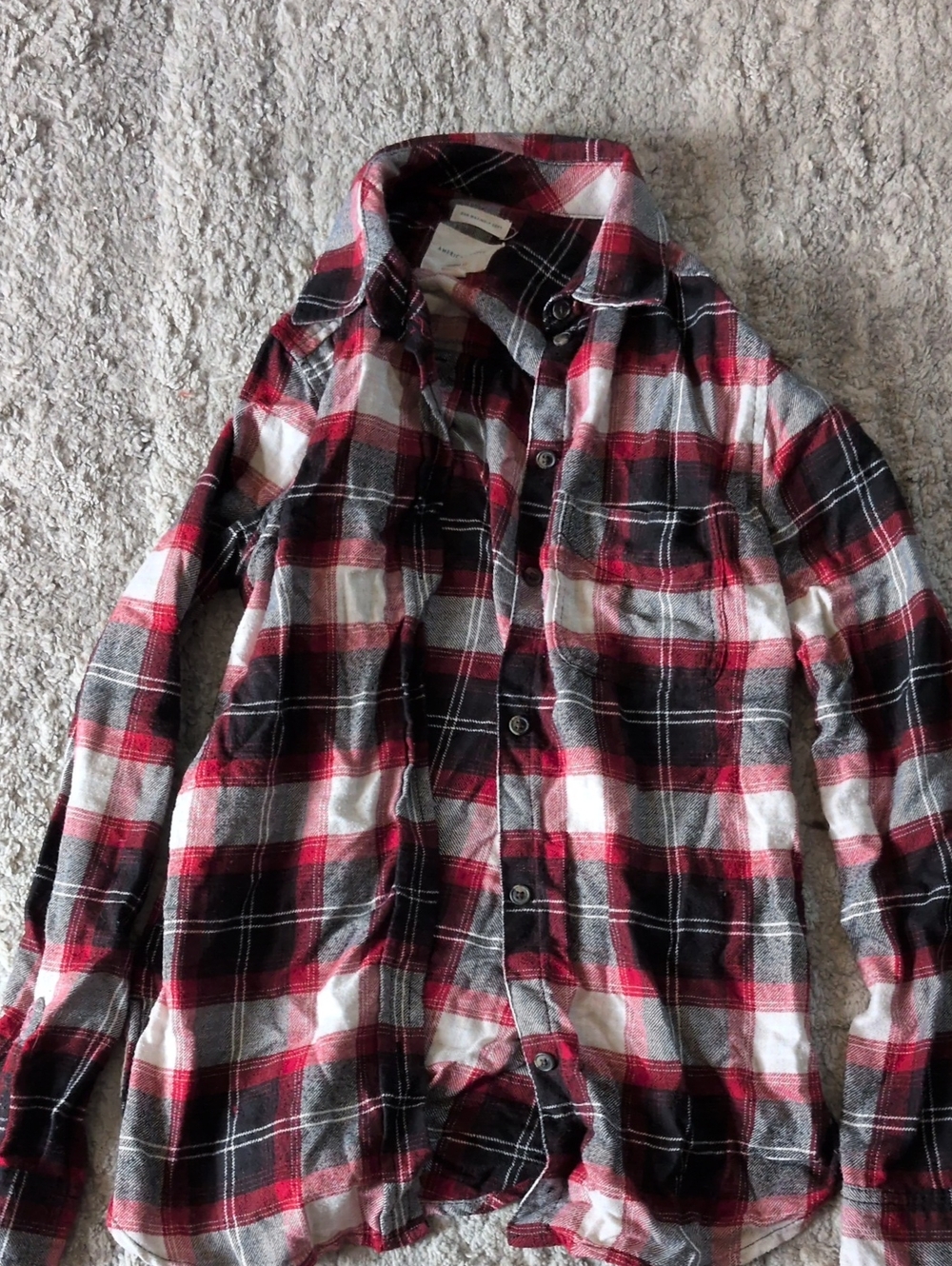 American Eagle Outfitters Red, Black & White Plaid Button-Down Shirt